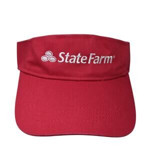 State Farm Sun Visor Cap Red One Size Adjustable Embroidered Cotton Hit